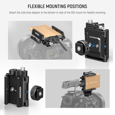 Neewer Mount Bracket SSD Holder with Cold Shoe Cable Clamp for Samsung T5 T7 SSD, Compatible with SmallRig Cage