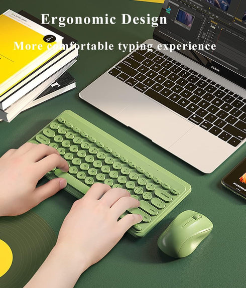 JieruiDeng 79-Key Retro Mini Wireless Keyboard Mouse Combo - 2.4G USB - Silent Mice Set for Laptop Desktop PC iPad
