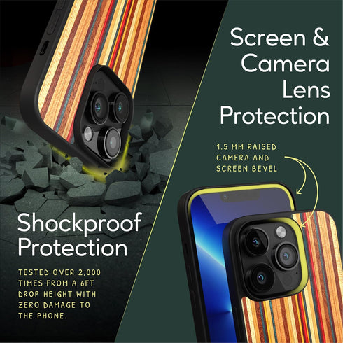 iATO iPhone 13 Pro Max Case - Premium Natural Wood Cover with Military-Grade Protection, Eco-Friendly (Skateboard)