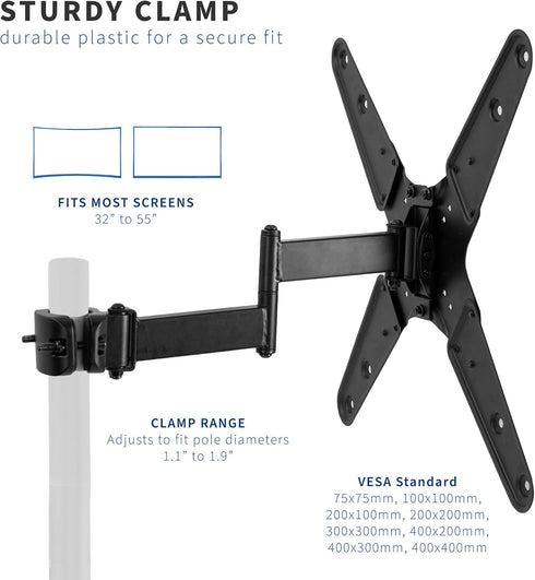 VIVO Universal Pole Mount for 32 to 55 inch TV Arm Bracket with Removable VESA Plate, Fits up to 1.9 inch Tubing