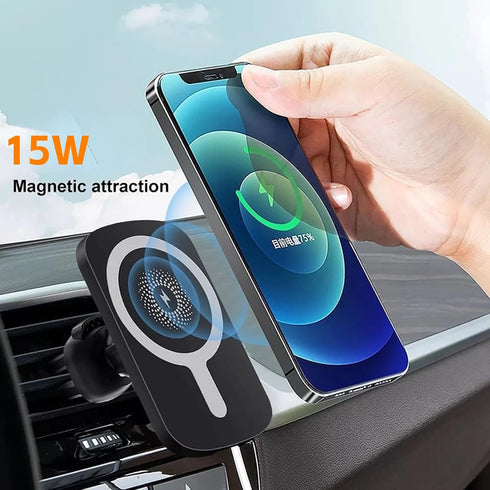 Magnetic Wireless Car Charger with 5W, 7.5W, 10W, 15W Output, Dashboard and Air Vent Phone Holder Charger (Black)