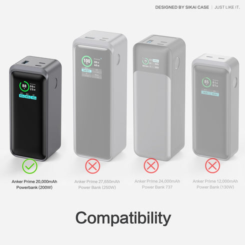 SIKAI CASE 20,000mAh 200W 1/4-inch 200W Silicone Case for Anker Prime Power Bank nut Hole, TF/SM Card Storage Reserved