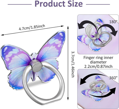 Mabor 360Rotation Phone Ring Holder Grip, Butterfly Cellphone Ring Holder Metal Finger Rings Phone Grip Stand