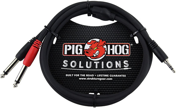 3.5 mm Stereo to Dual 1/4" Mono (Male) Stereo Breakout Cable, 3 Feet by Pig Hog PB-S3403