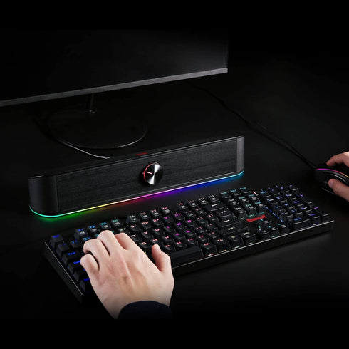 Redragon GS560 RGB Desktop Soundbar, 2.0 Channel Computer Speaker with Dynamic Lighting Bar, Audio-Light Sync/Display,