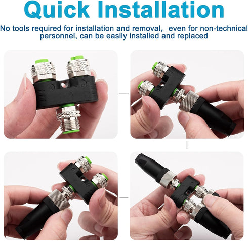 M12 5 Pin Aviation Wire Connector Male to Female Y Connector, Lonlonty 12mm Industrial Circular Waterproof IP67