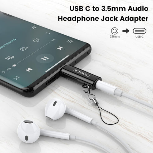MOSWAG USB C to 3.5mm Headphone Adapter Type C Headphone Adapter Aux Mic Audio Dongle Hi-Res DAC Chip Compatible with Samsung Galaxy S23 S22 Pixel 7/6 iPad Pro/Air/Mini