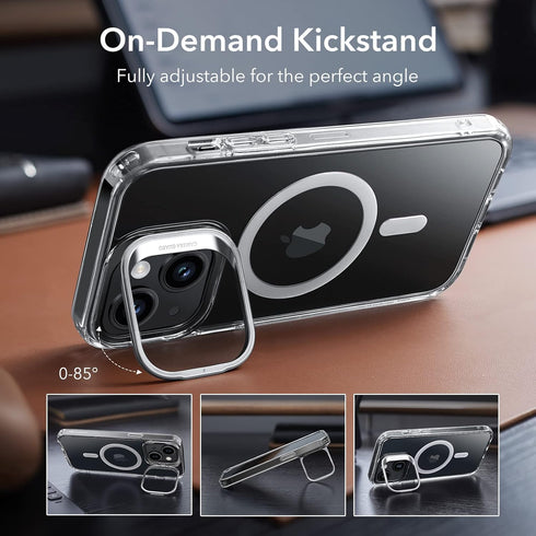 ESR iPhone 13/14 Case, Clear Magnetic Phone Case with Built-in Camera Ring Stand, Military-Grade Protection, Compatible