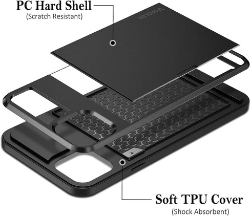 Vofolen Wallet Case for iPhone 12 5G, Black, Credit Card Holder Slot Sliding Back Pocket, Anti-Scratch Dual Layer