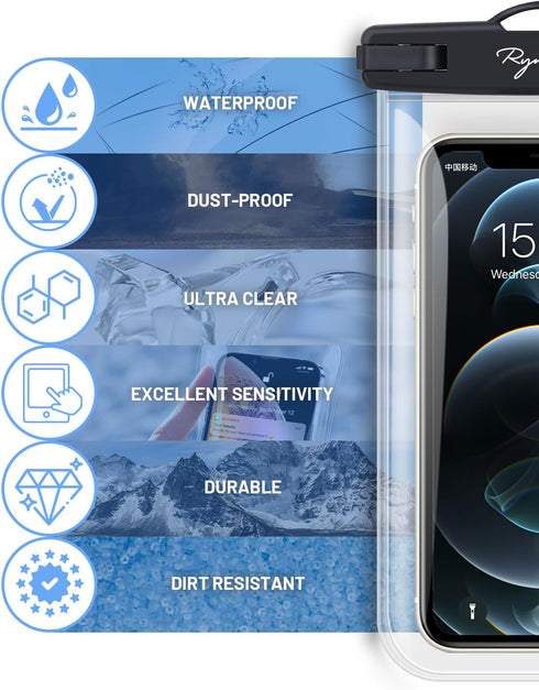 Waterproof Phone Pouch Bag, 7.5in Waterproof Case for Beach Travel, Lanyard Holder for iPhone 15 Pro Max Galaxy S23