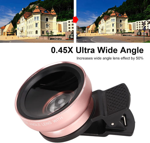 2 in 1 Cell Phone Lens Kit, Professional 0.45X Wide Angle 12.5X Macro Phone Camera Lens with Clip, Detachable HD Lens