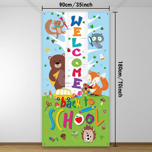 Welcome Banner - First Day of School Door Cover Woodland Animal Friends Photo Backdrop for Classroom School Party
