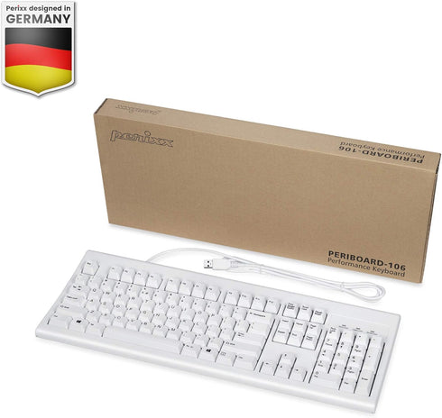Perixx PERIBOARD-106 US W Wired Performance Keyboard - Full Size 17.9"x6.6"x1.7" - 20 Million Key Press Life - White