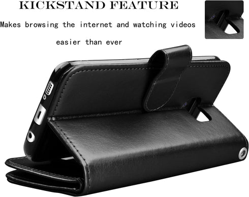 Njjex Wallet Case for Galaxy S7, Luxury PU Leather with 9 Card Slots, Detachable Kickstand, Magnetic Closure (Black)