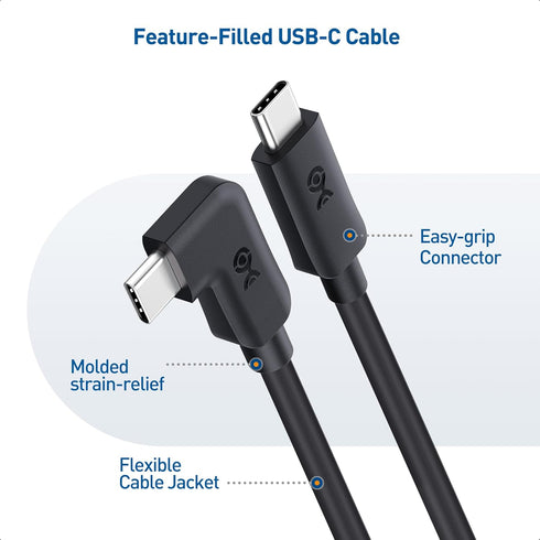 Cable Matters 20Gbps Right Angle USB C Cable 6ft, 240W Power Delivery, 8K 30Hz & 4K 120Hz Video, Black - 1.8m/6ft