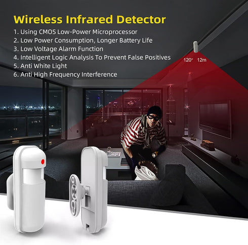 Wireless Infrared Motion Sensor PIR Motion Detector, Anti-Theft for Home Security Alarm System, Burglar Alert System