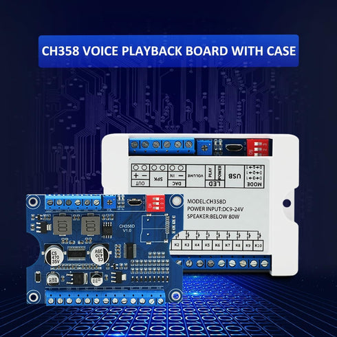 JRGKJCP 80W Module,CH358D 8MB 9-24V Download,MP3 Decoding,10-Way One-to-One,8 Vocie Playback Low Lever Trigger DC Sound