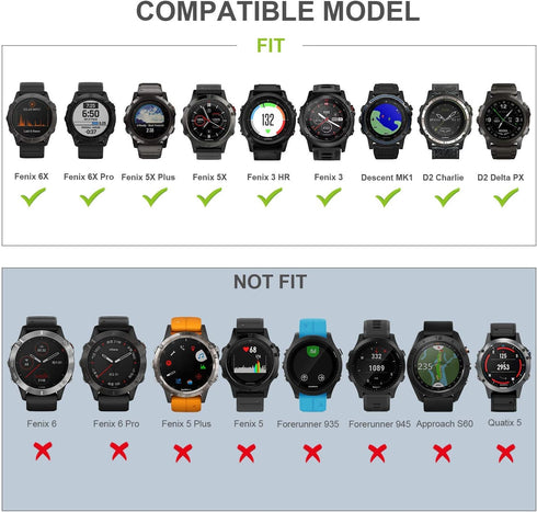 NotoCity 26MM Compatible Watch Band for Fenix 6X Pro - Fits Fenix 6/Fenix 5X/Fenix 3/HR/Tactix/Descent MK1/D2 Delta