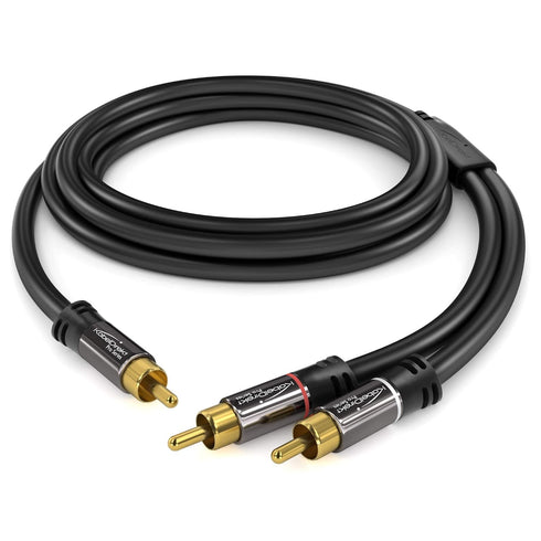 KabelDirekt RCA/Phono Y Cable, 3ft Short, 1 to 2 RCA/Phono, Stereo Audio Cable, Black