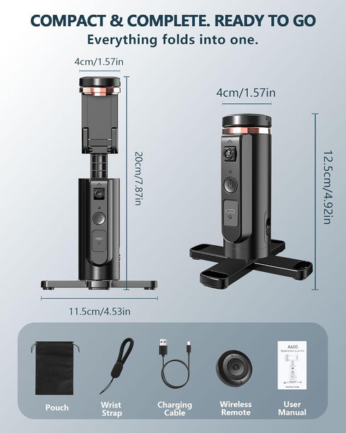 360 1/4-Inch Auto-Tracking Phone Tripod, Rotation Auto Face Tracking Tripod with Gesture & Remote Control, Cell Phone