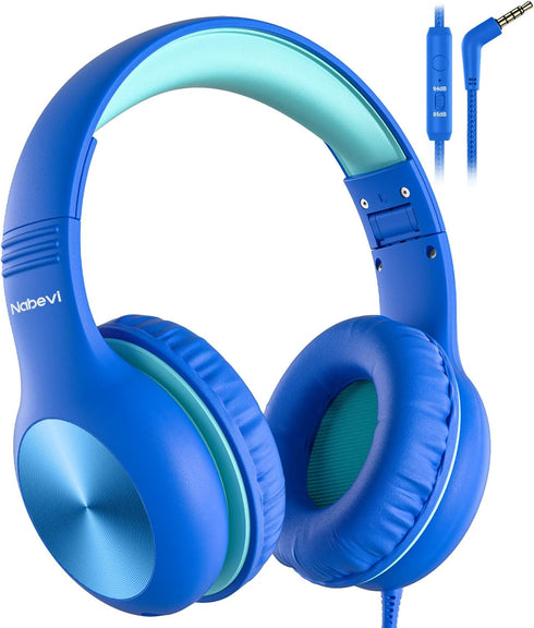 Kids Over-Ear Headphones with Cord, Microphone, 85/94dB Volume Limit, Wired Headphones for School, Toddler Headphones
