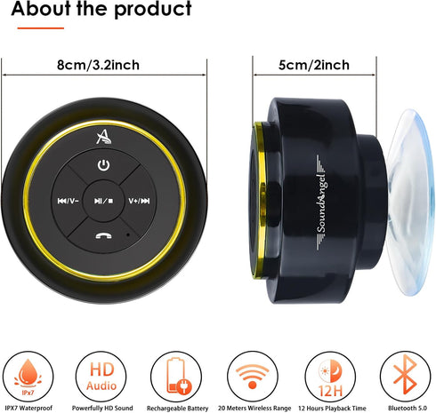 XLEADER Shower Speaker, IPX7 Waterproof Bluetooth Wireless Speaker with Suction Cup, Built-in Mic, 12H Playtime,