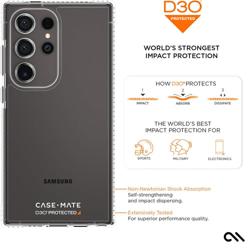 Case-Mate Tough Clear Case for Samsung Galaxy S24 Ultra, 16ft D3O Drop Protection, Wireless Charging