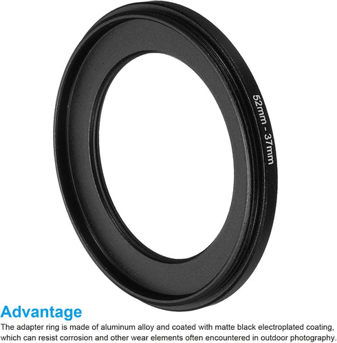 PATIKIL 52mm-37mm Metal Step Down Ring, Aluminum Filter Adapter for Camera Lenses Hood, Black