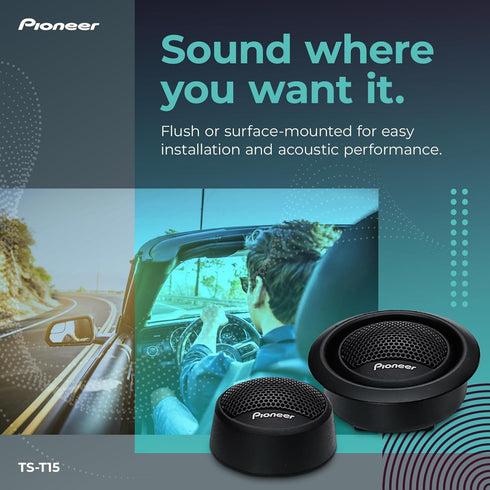 Pioneer TS-T15 3/4” Soft Dome Tweeter Car Speakers, Pair, Smooth Upper Range, Clear Sound Quality