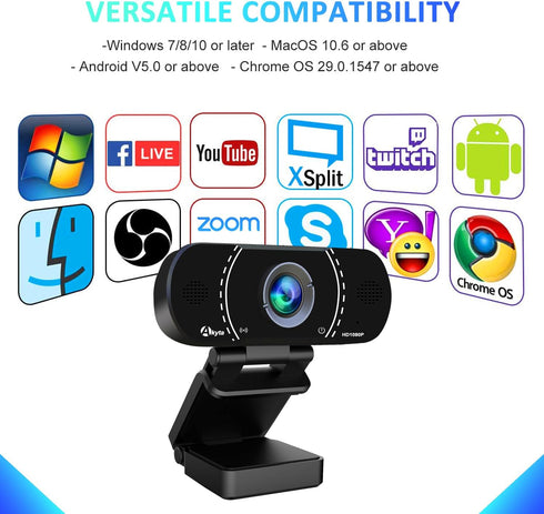 Akyta 1080P Webcam with Microphone, Noise-Canceling, Privacy Cover & Wide Angle 110 , USB Web Camera for Video Calling