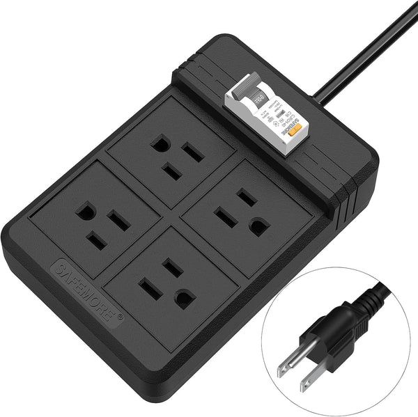 Extension Cord with 4 Gang Sockets, GFCI Power Strip, 15A Grounded 6.56FT Heavy Duty Cable for Outdoor
