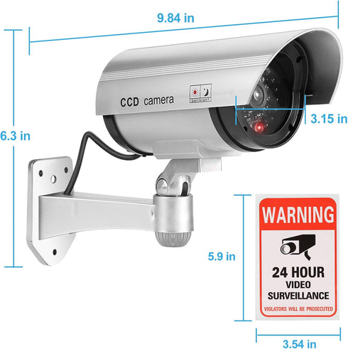 FITNATE Fake Camera, Dummy CCTV Surveillance System with LED Flashing Light, 4 Safety Warning Stickers, Fake Security
