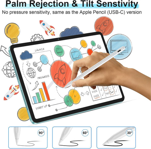 Stylus Pen for iPad (2018-2023) - USB-C Fast Charging, Palm Rejection, Compatible with Multiple iPad Models