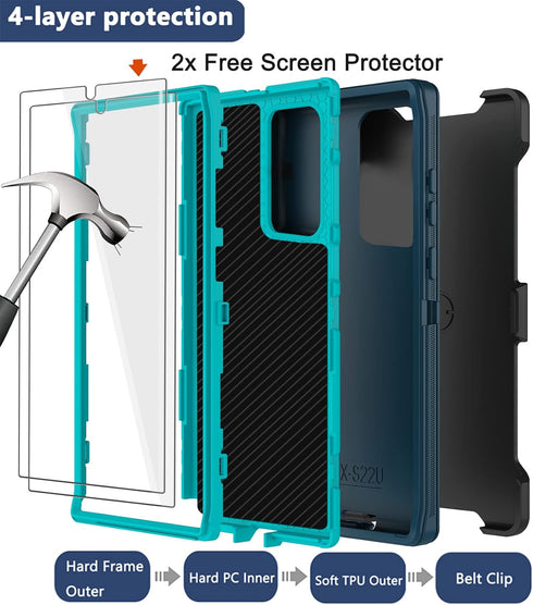 Galaxy Note 20 Ultra Case with Belt Clip Holster, Military Grade Heavy Duty Shockproof Cover, 2 Screen Protectors,