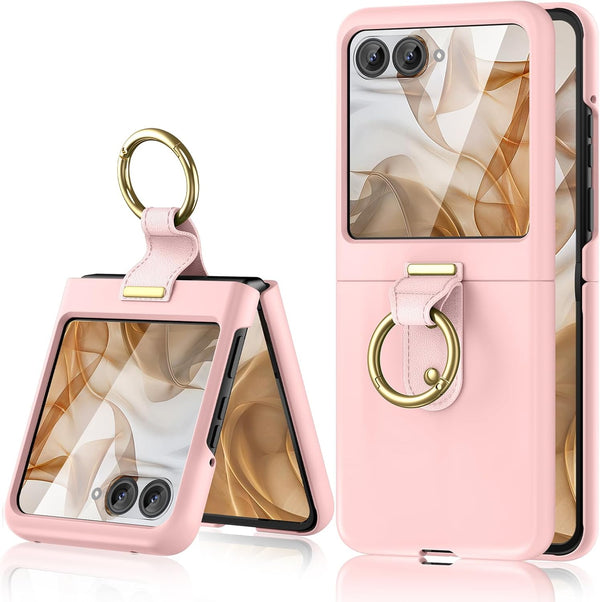 Maxdara Case for Moto Razr 2024 with Ring Holder, Slim Shockproof Phone Case with Screen Protector (Pink)