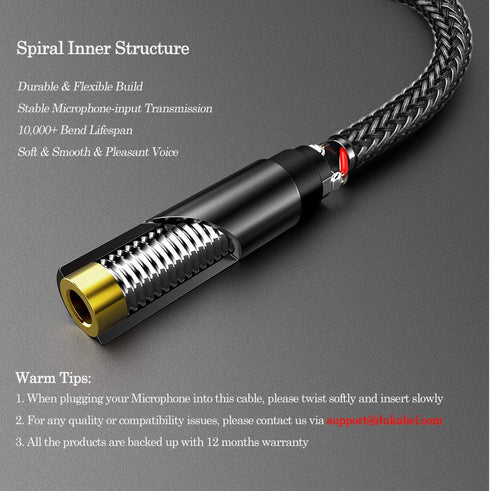 DUKABEL DC4 3.5mm TRS to TRRS Adapter Cable, Microphone Audio Adapter for Smartphone, PS4, Tablet, Laptop