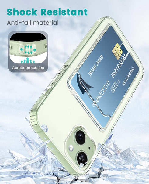 iPhone 15 Plus Compatible Clear Phone Case with Card Holder, Shockproof Slim Cover, Transparent
