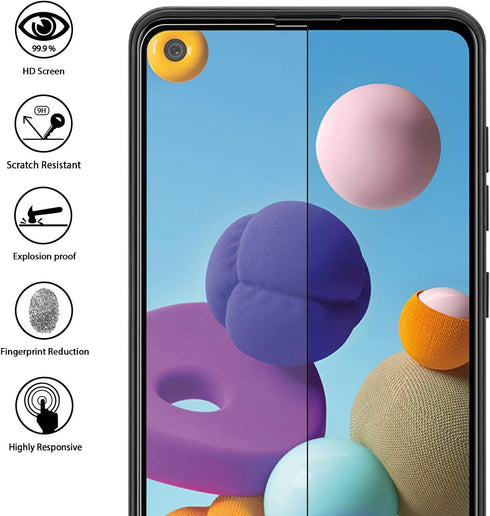 Orzero (3 Pack) Tempered Glass Screen Protector for Samsung Galaxy A21s, Full Adhesive, 2.5D Arc Edges, HD Anti-Scratch