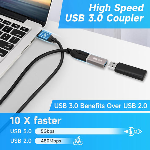 Female to Female USB Adapter, 2 Pack USB Type A 3.0 Cable Coupler, High Speed USB Extension Connector