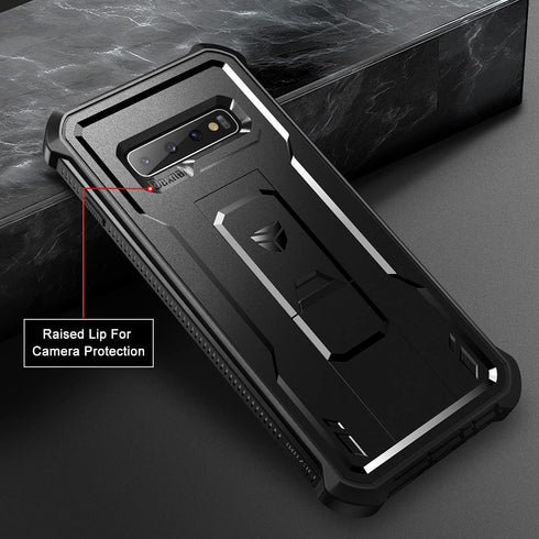 Dexnor Heavy Duty Military Grade Protection Case for Samsung Galaxy S10+ Plus, Black with Built-in Screen Protector and