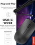 Lenovo USB-C Wired Mouse, Full Size, Ambidextrous Design, Black, Ergonomic Shape, Precision Sensor, Plug-and-Play