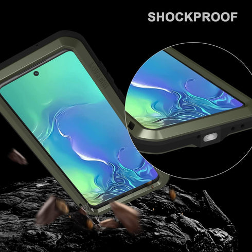 LOVE MEI Military Rugged Case for Samsung Galaxy S21 FE 5G, Shockproof Dustproof Hybrid Metal Silicone Gel Cover with