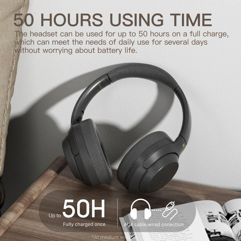 iKF T1 Wireless Headphones - Call Noise Cancelling Bluetooth Headset with 50 Hours Using Time, Compatible iOS/Android,