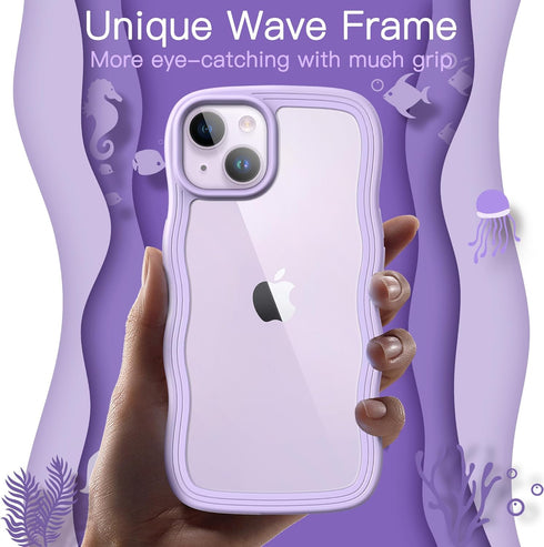 JETech iPhone 14 Plus Case 6.7-Inch, Clear Hard PC Back, Shockproof Wave Frame for Women & Girls (Purple)