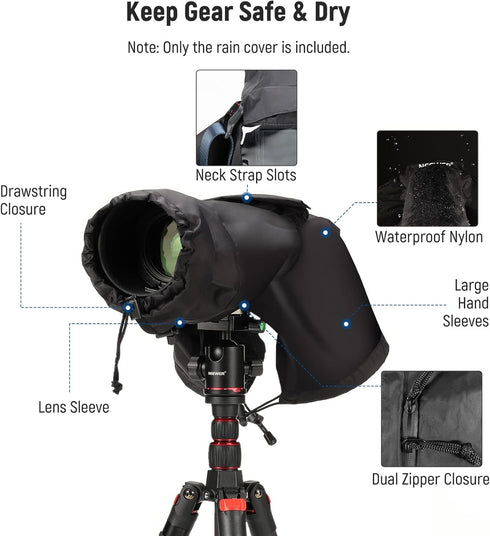 NEEWER Camera Rain Cover, Durable Nylon Raincoat for Canon Sony Nikon DSLR Mirrorless Vlog Camera & Lenses Within 200mm