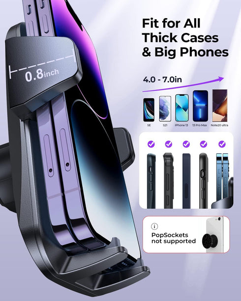 Car Phone Holder, Thick Cases Friendly Mount, Hands-Free Phone Holder for iPhone and Samsung Smartphones