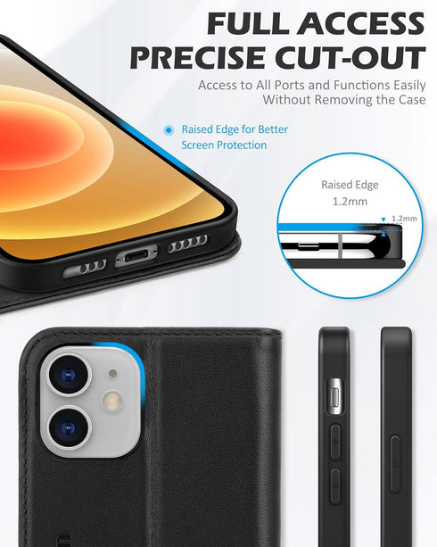SHIELDON Case for iPhone 12/12 Pro 5G, Genuine Leather Wallet Case with RFID Blocking and Kickstand