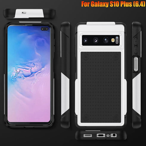 Heavy Duty Case for Samsung Galaxy S10 Plus/S10+ 6.4 Inch, Non-Slip Grip Bumper with 12ft Drop Protection - Black/White