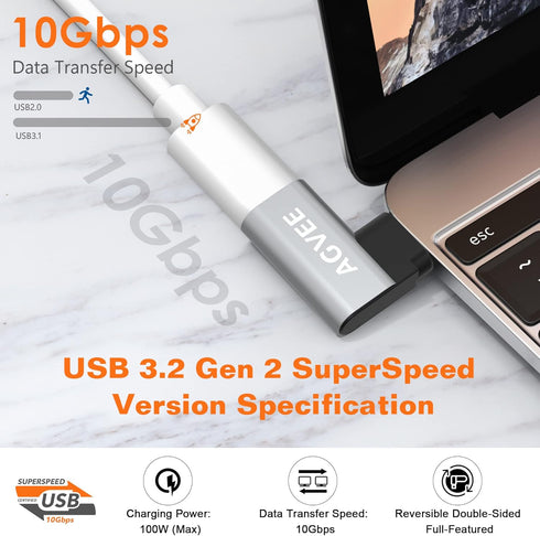 AGVEE [4 Pack 90 Degree Right Angled USB-C Male to USB-C Female Adapter (Type-C 3.2 Gen 2) Converter Video Type-C 10G Data Extension Coupler Connector, Gray
