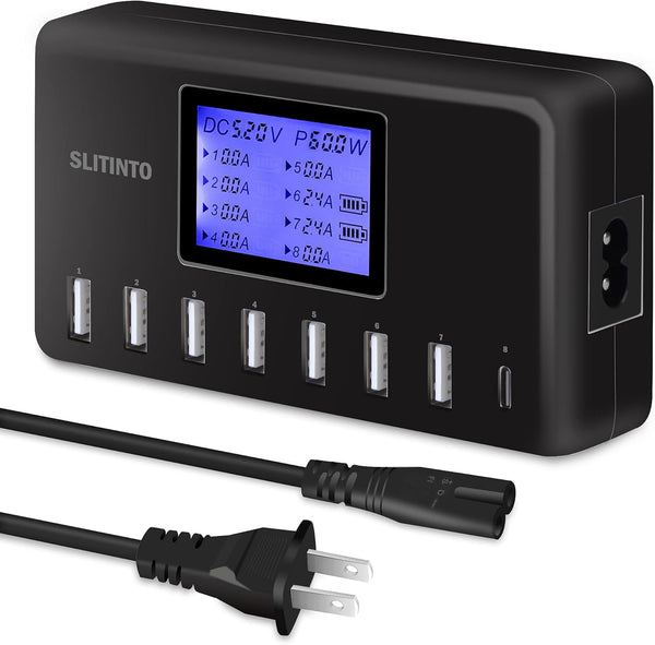 USB Charger, slitinto 60W 12A 8-Port USB Charging Station Multi Port Hub Charger with LCD Display for Multiple Devices